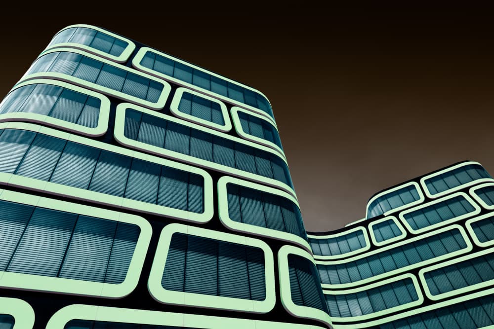 Curved Green Glow Architecture by Alaa Nour — canvas wall art