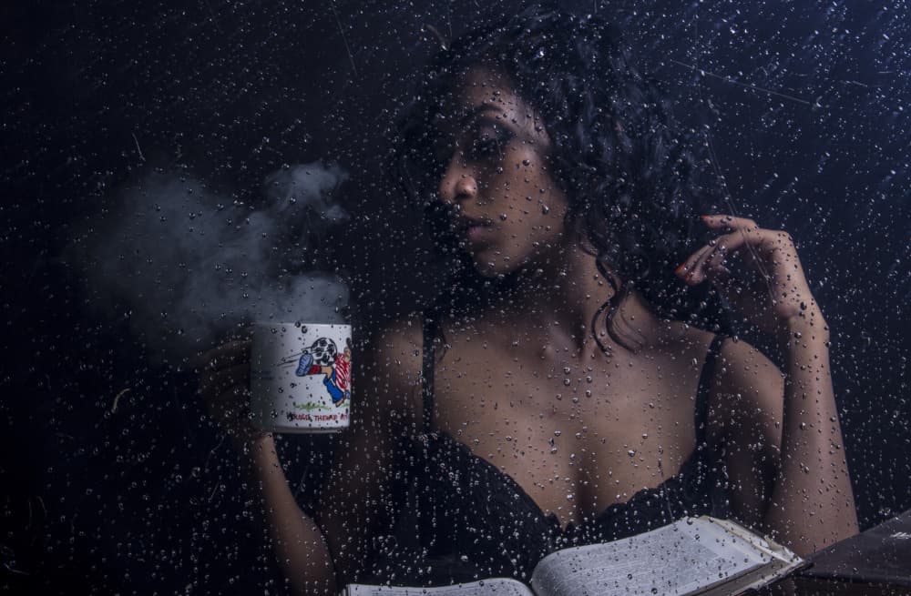 Thoughtful Woman Rainy Night by Dipankar Paul — canvas wall art