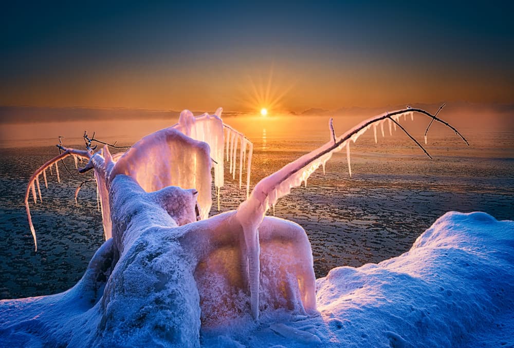 Icy Winter Sunrise by Ben.C.L — canvas wall art
