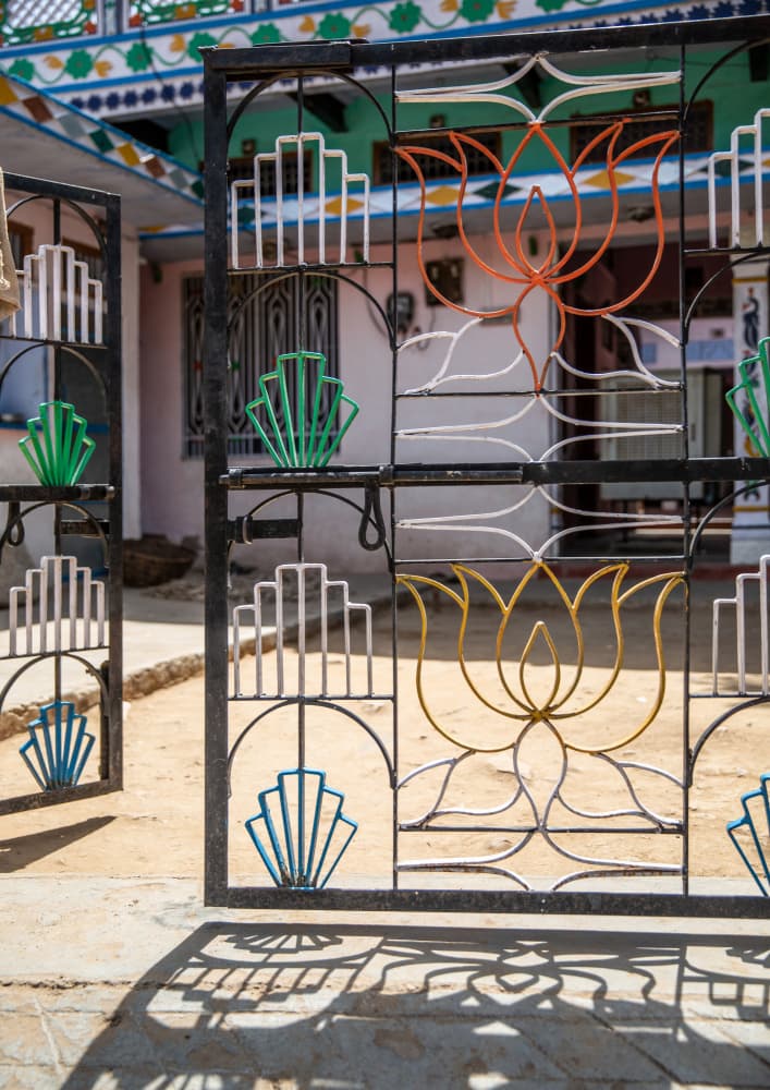 Vibrant Iron Gate With Colorful Lotus by Shot by Clint — canvas wall art