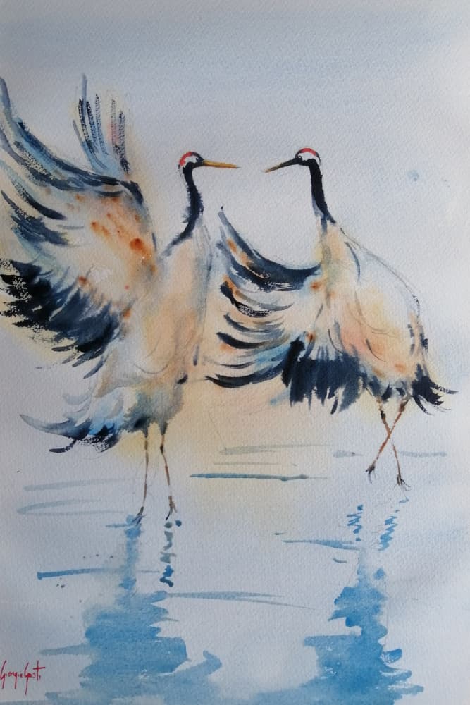 Dancing Cranes Water by Giorgio Gosti — canvas wall art
