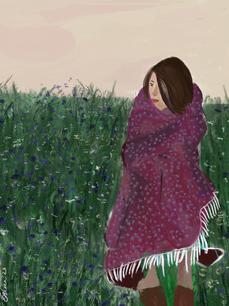 Wrapped Woman Wildflower Field by Osheensgallery — canvas wall art