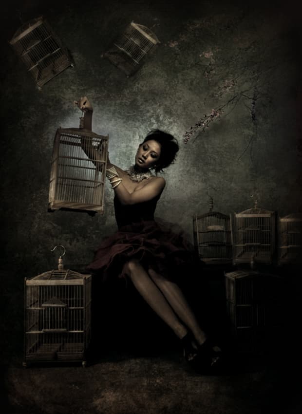 Mysterious Woman Birdcages by hardibudi — canvas wall art