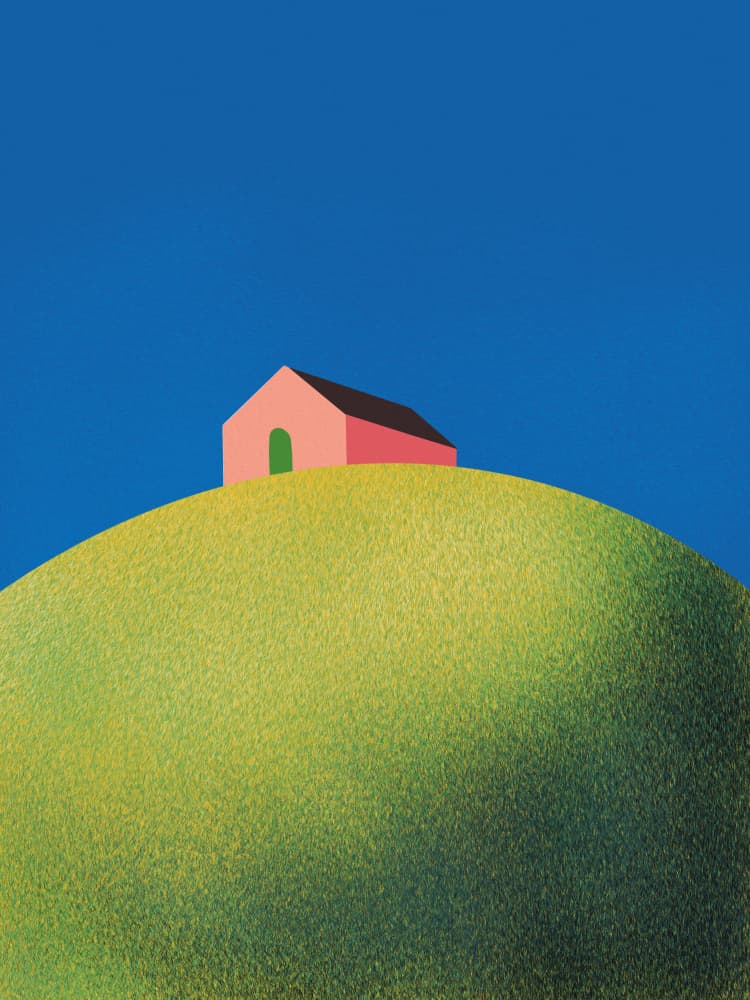Pink House on Hill by Little Dean — canvas wall art