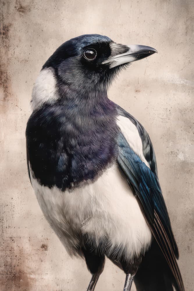 Elegant Magpie Portrait by Rafal Kulik — canvas wall art