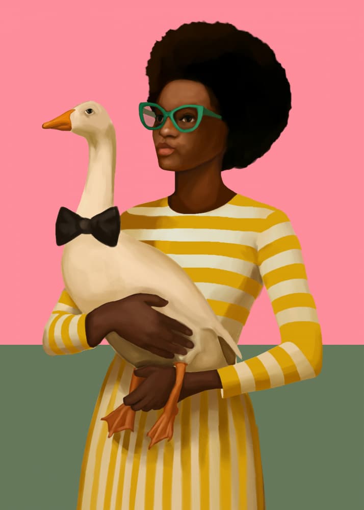 Elegant Woman Quirky Goose by City Art — canvas wall art
