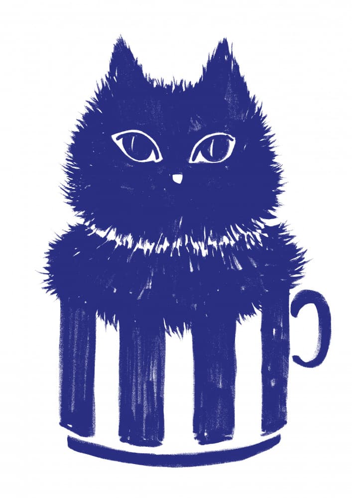 Cute Cat in Striped Mug by Rosana Laiz Blursbyai — canvas wall art