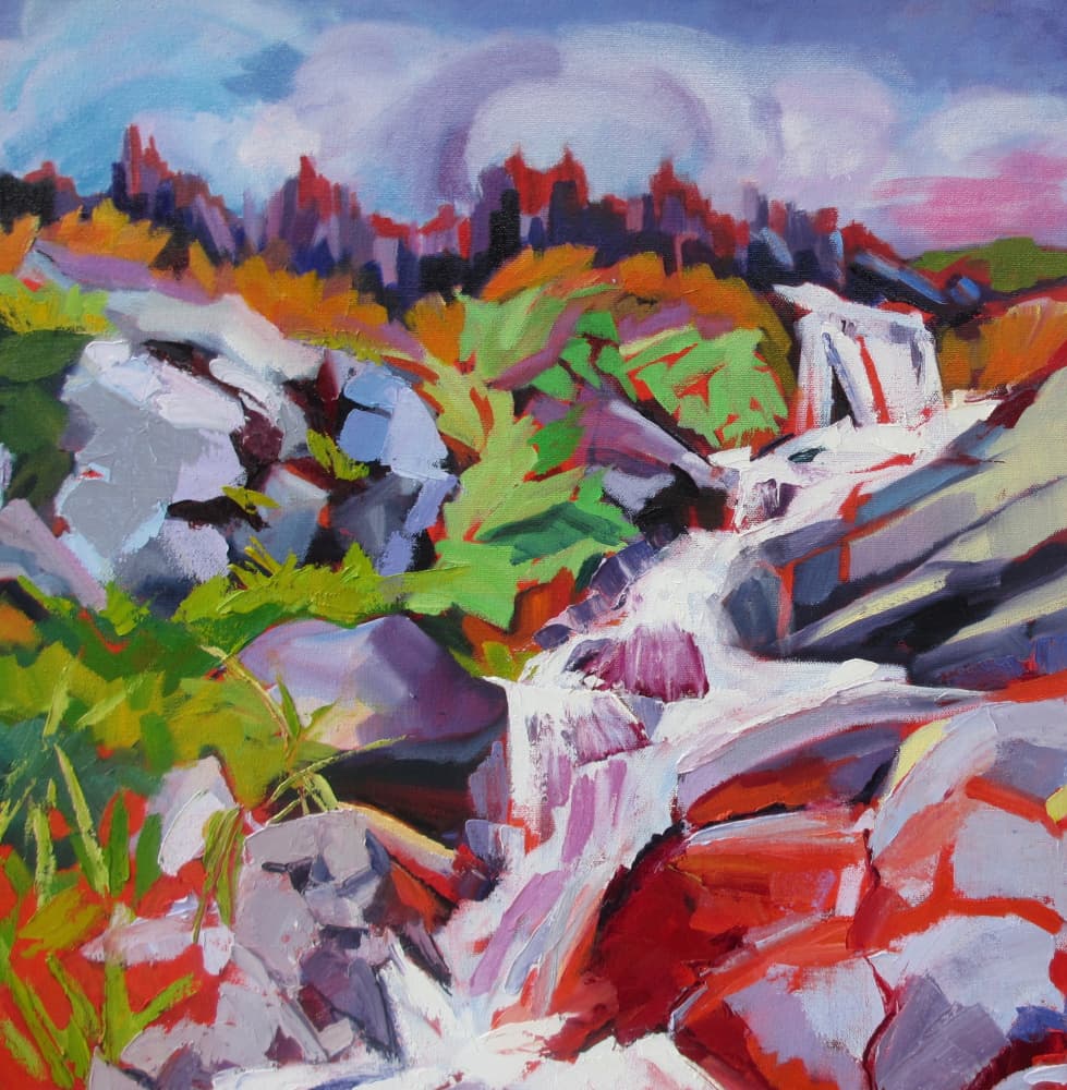 Vibrant Mountain Waterfall by Maxine Shore — canvas wall art