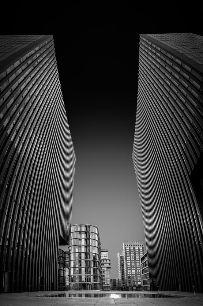Monochrome Cityscape Curves by Jörg Vollrath — canvas wall art