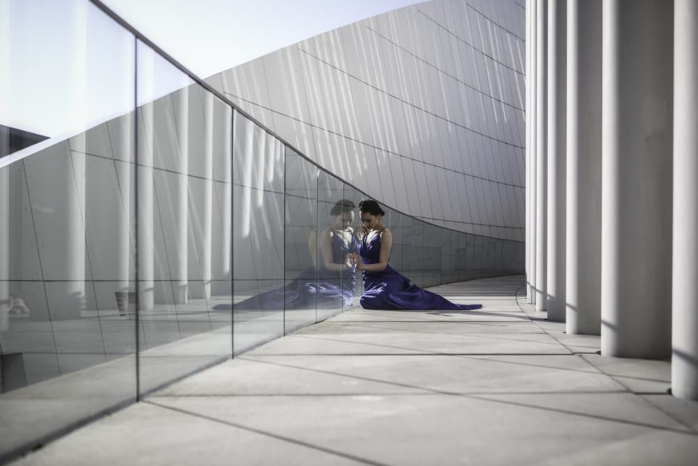 Blue Dress Architectural Reflection by Georgios Bero — canvas wall art