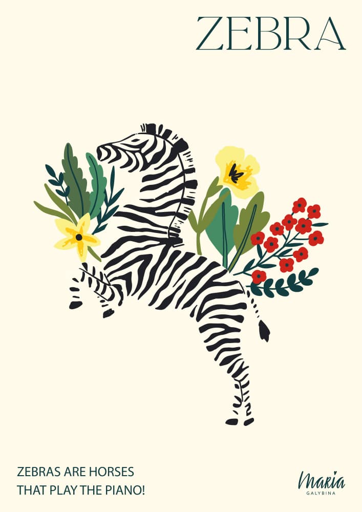 Whimsical Floral Zebra by Maria Galybina — canvas wall art