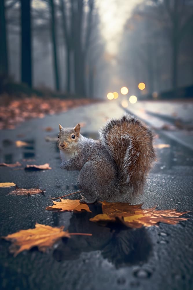 Wet Autumn Squirrel by Marcel Egger — canvas wall art