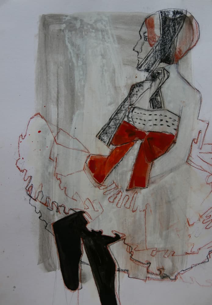 Elegant Woman Red Bow by Doris Schmitz — canvas wall art