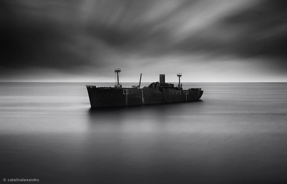 Monochrome Ghost Ship by Catalin Alexandru — canvas wall art