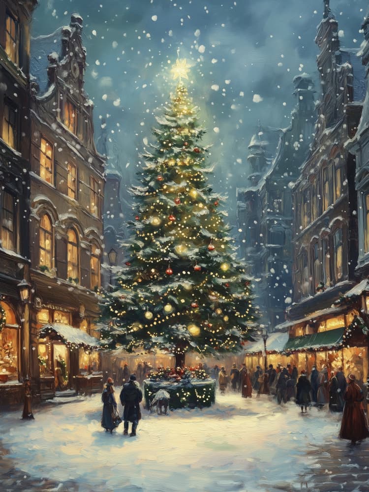 Snowy Christmas Town by Jolly and Dash — canvas wall art