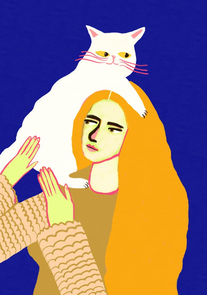 Whimsical Girl and Cat by Sharyn Bursic — canvas wall art