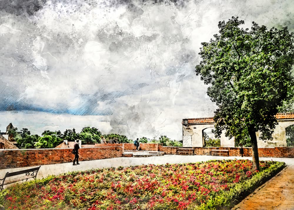 Cloudy Historic Garden by Justyna Jaszke — canvas wall art