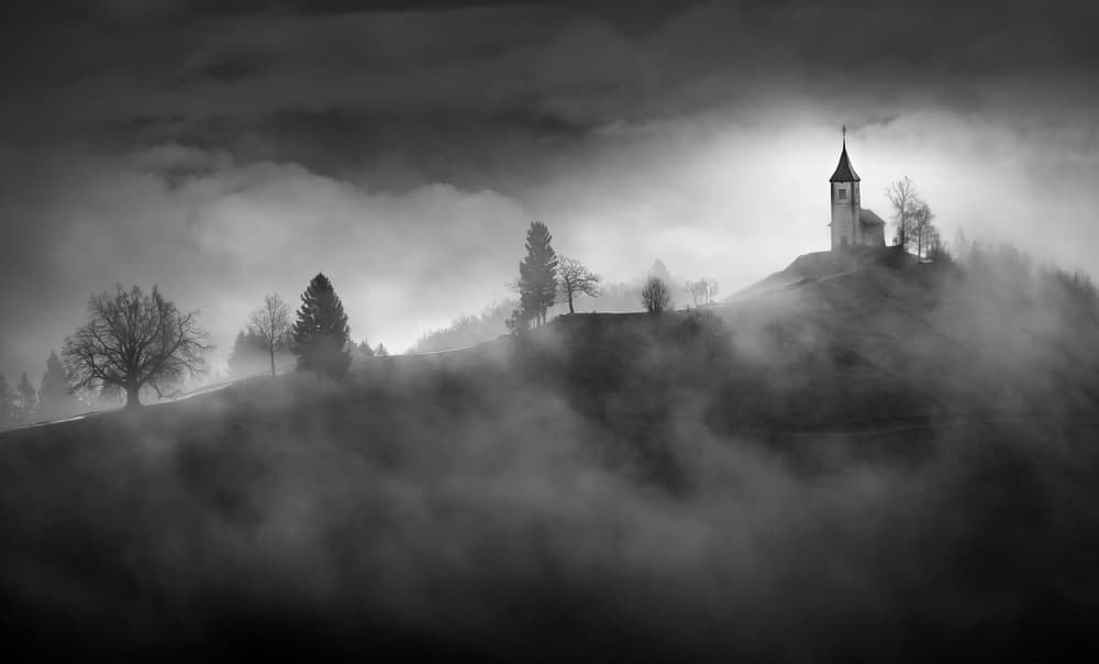 Ethereal Foggy Church by Sandi Bertoncelj — canvas wall art