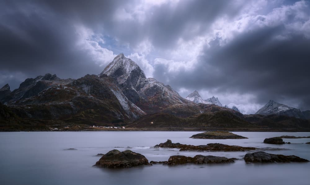 Dramatic Mountain Lake by joanaduenas — canvas wall art