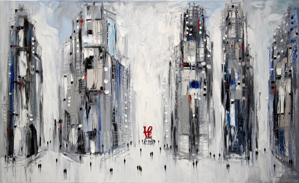 Modern Cityscape Red Accent by Ekaterina Ermilkina — canvas wall art