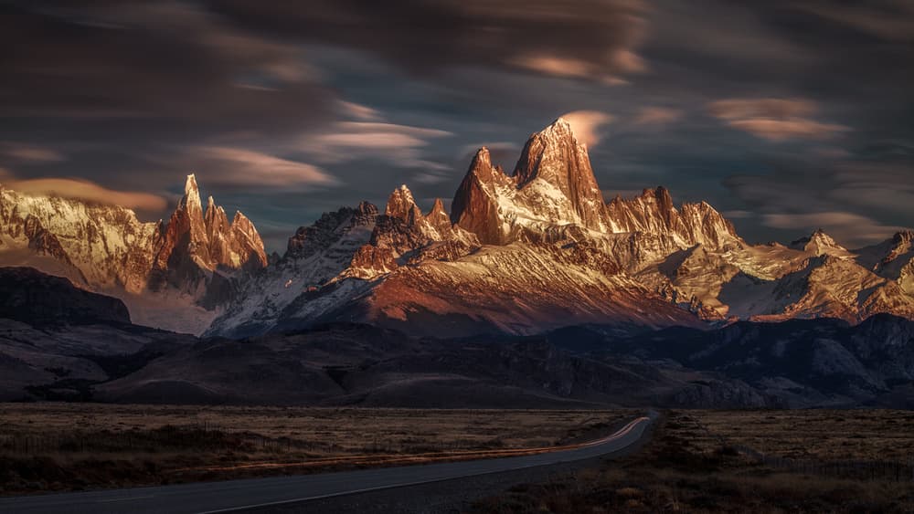 Golden Fitz Roy Morning Road by Peter Svoboda MQEP — canvas wall art