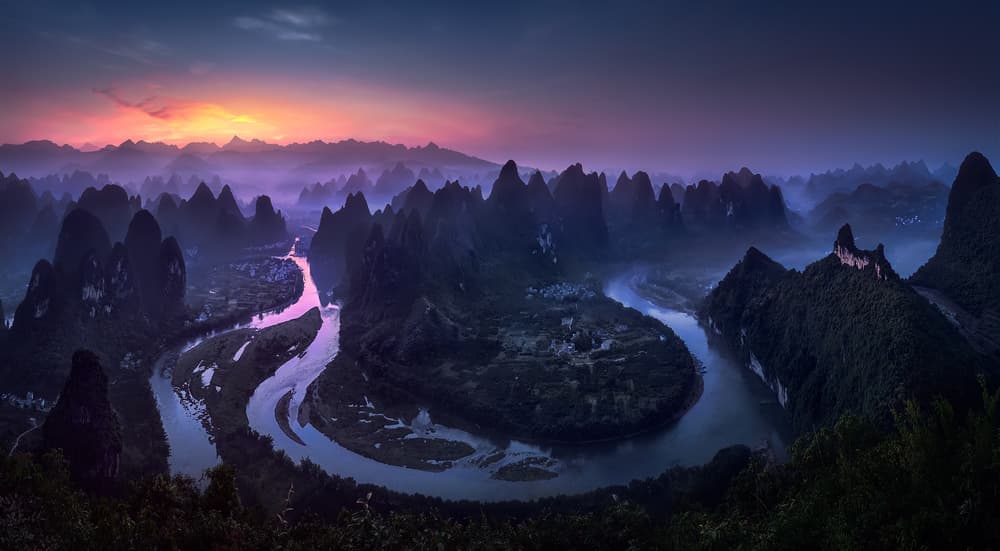 Twilight Karst River Peaks by Jesús M. García — canvas wall art