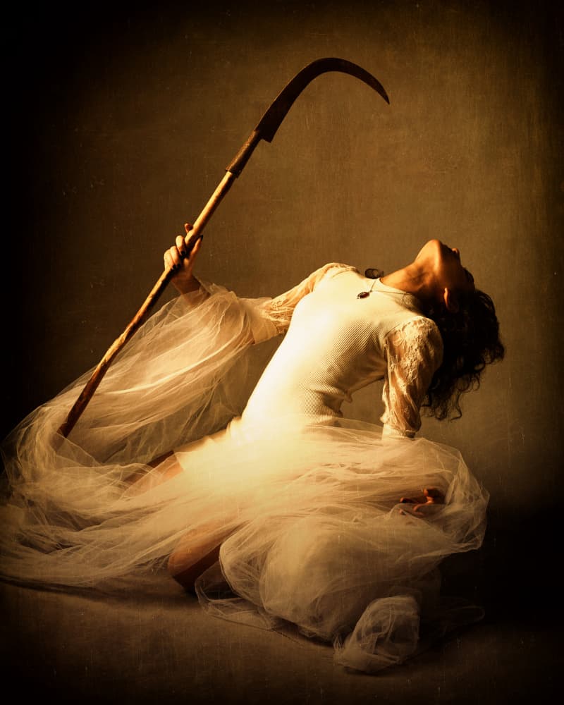 Golden Scythe Goddess by Mehdi Mokhtari — canvas wall art