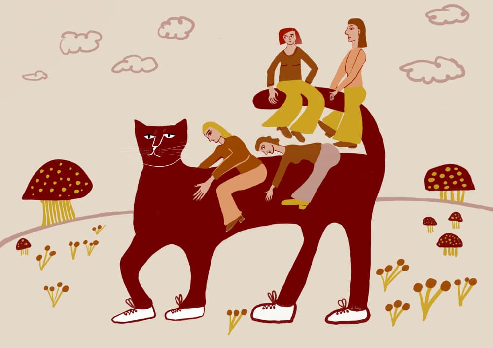 People Riding Giant Cat by Sharyn Bursic — canvas wall art