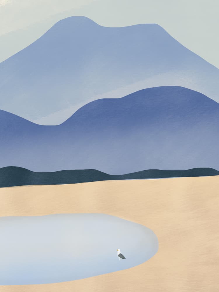 Blue Mountains Desert Lake by Little Dean — canvas wall art