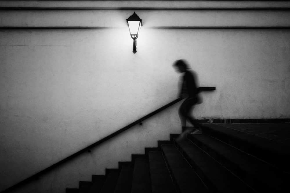 Ghostly Figure On Stairs by Ali Ayer — canvas wall art