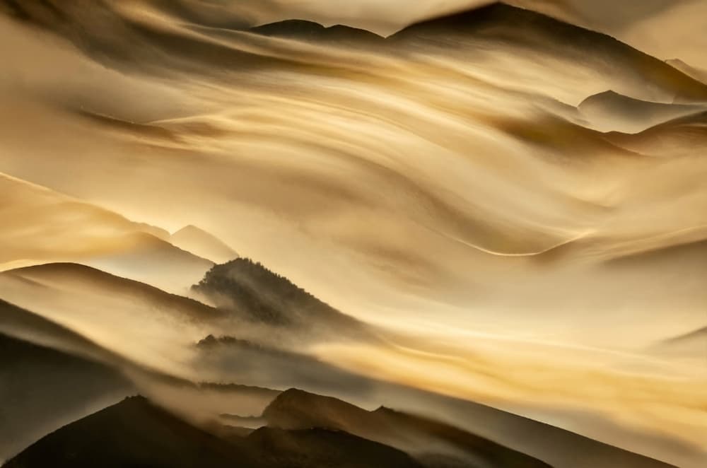 Golden Misty Mountains by Robin Wechsler — canvas wall art