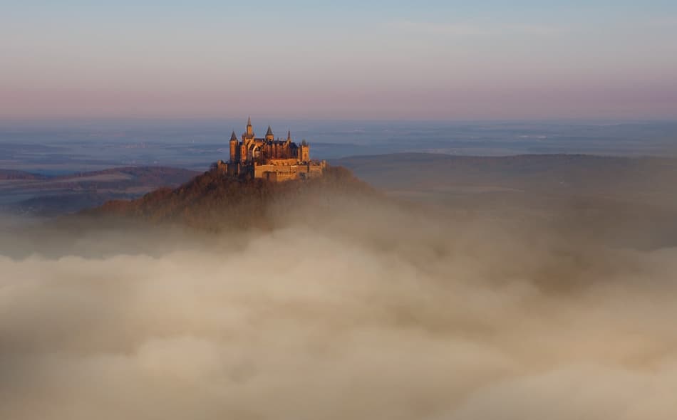 Golden Castle Morning Fog by Nicolas Schumacher — canvas wall art