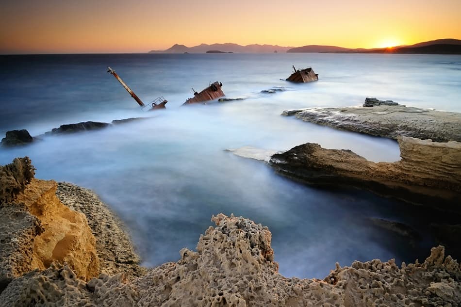 Dramatic Shipwreck Sunset by Maria Kaimaki — canvas wall art
