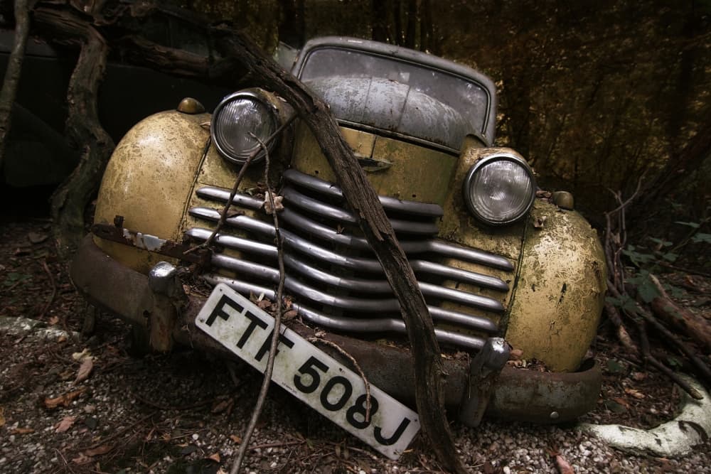 Rusty Yellow Classic Car by Holger Droste — canvas wall art