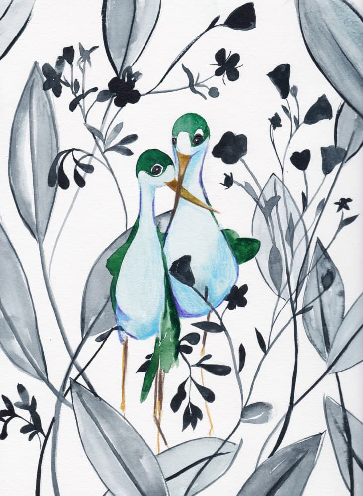 Green Birds In Nature by Christine Lindstrom — canvas wall art