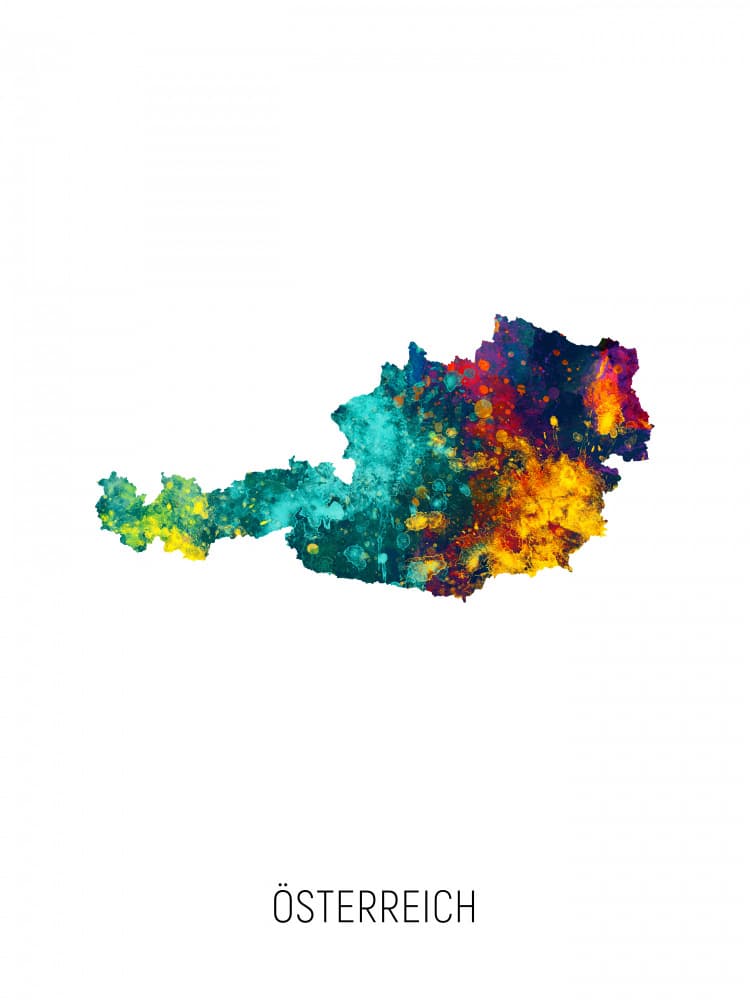 Osterreich Watercolor Map by Michael Tompsett — canvas wall art