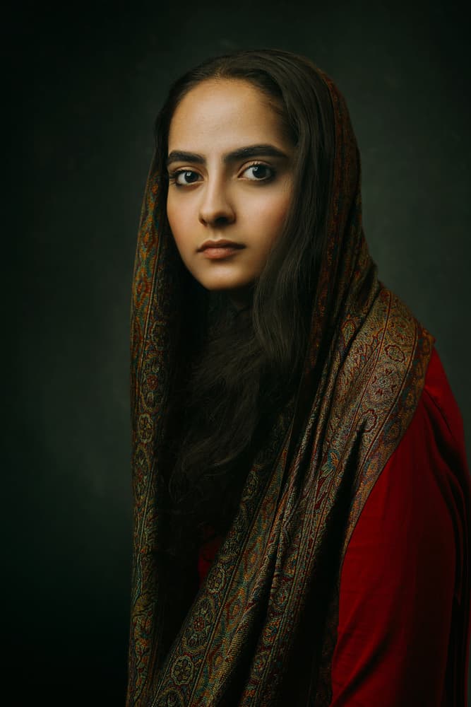 Intense Scarf Portrait by Mehdi Mokhtari — canvas wall art