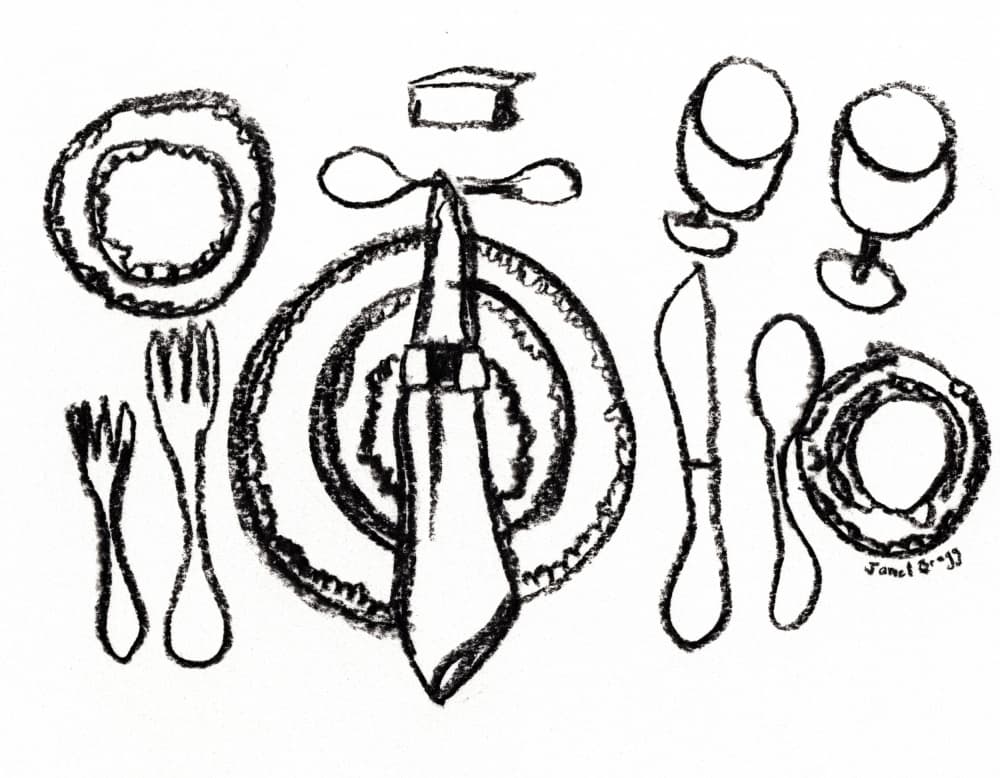 Elegant Table Setting Sketch by Janel Bragg — canvas wall art