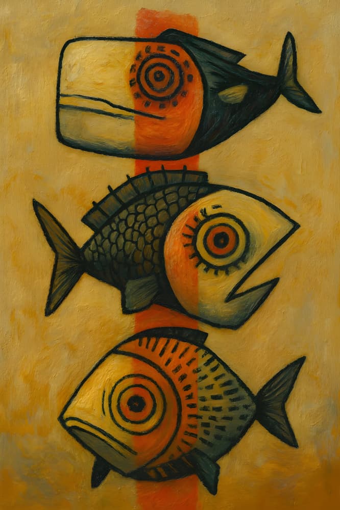Stacked Tribal Fish by HUGO — canvas wall art