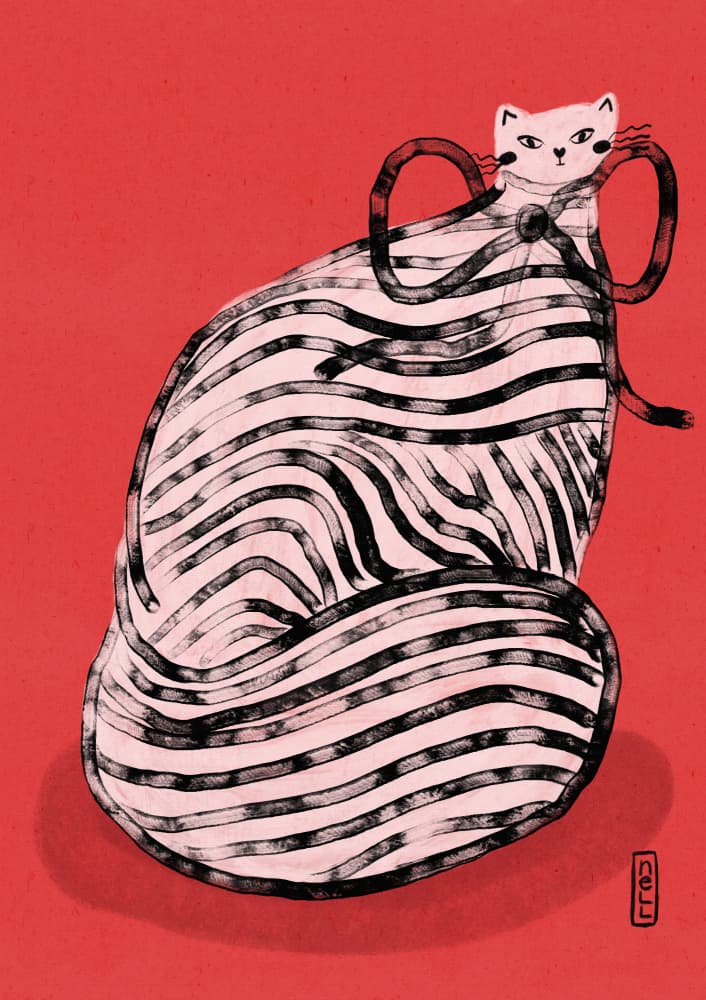 Whimsical Red Striped Cat