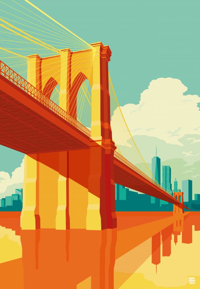 Vibrant Brooklyn Bridge by Remko Heemskerk — canvas wall art
