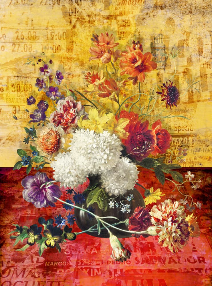 Vibrant Floral Still Life by Marja van den Hurk — canvas wall art