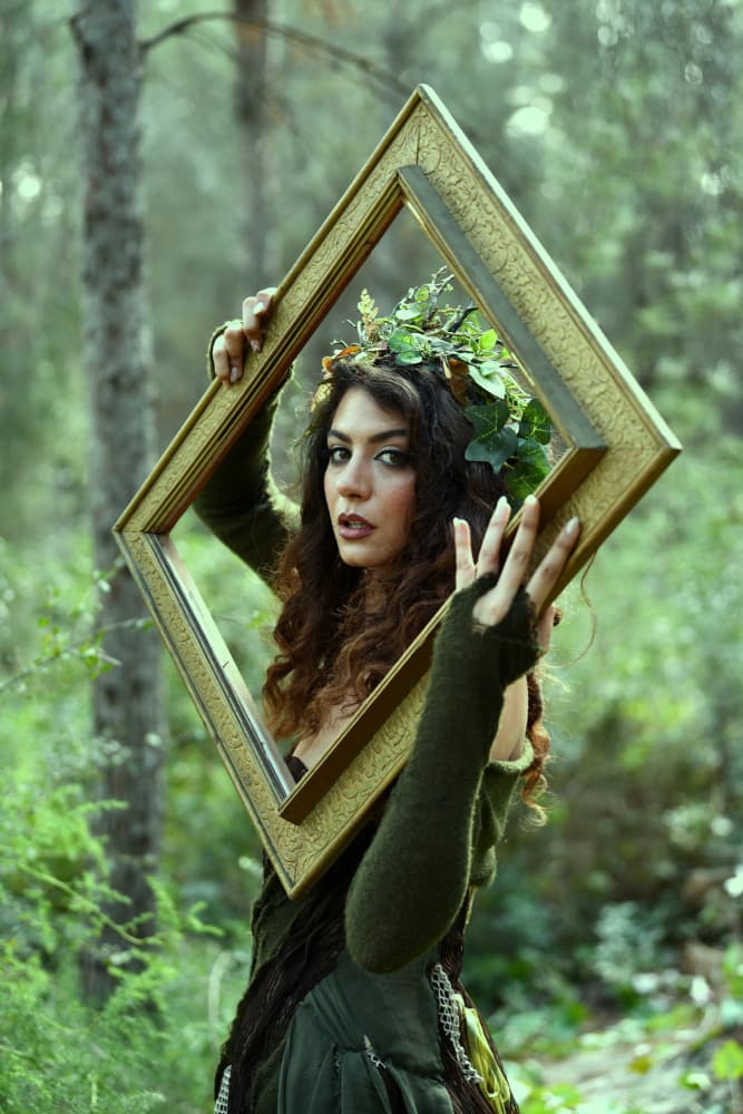 Forest Woman Golden Frame by Yoram GIL — canvas wall art
