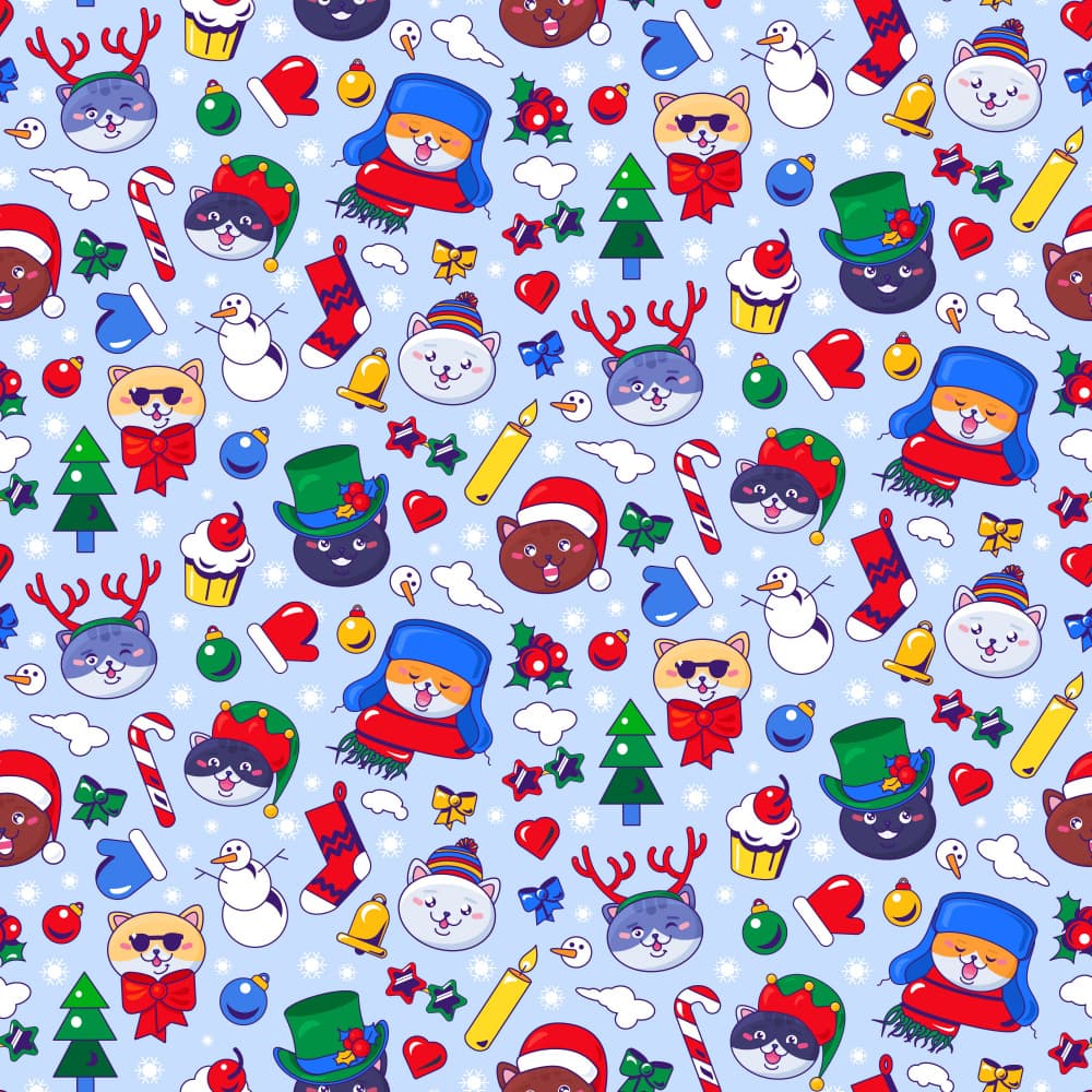 Festive Cat Pattern by Marika Barsrsind β canvas wall art