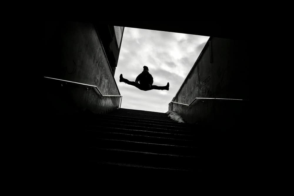 Dynamic Split Jump by Mirela Momanu — canvas wall art