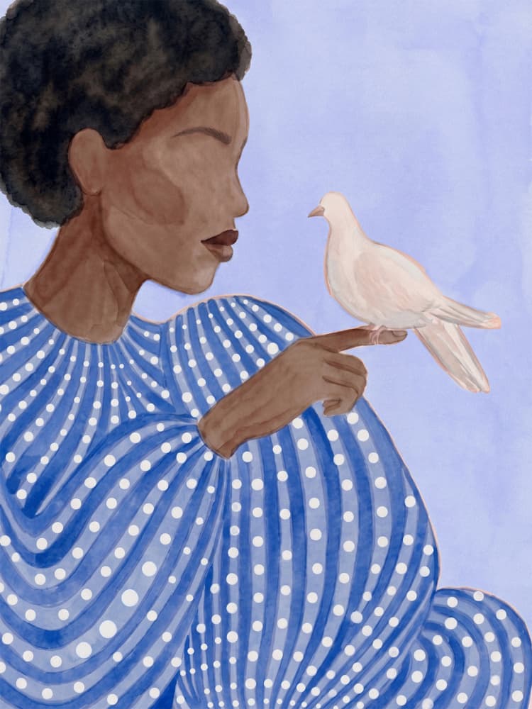Serene Woman and Dove by Essa Van Reis — canvas wall art