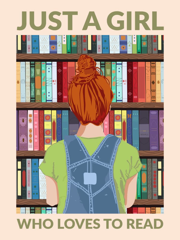 Girl Among Bookshelves by WallChart Art Studio — canvas wall art