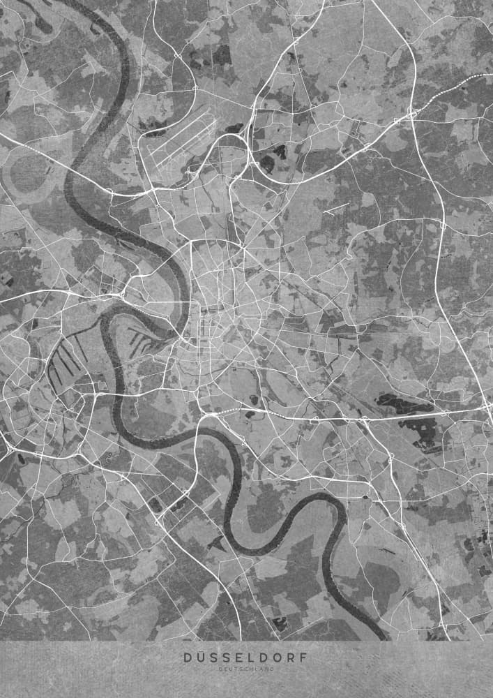 Düsseldorf Greyscale City Map by Rosana Laiz Blursbyai — canvas wall art
