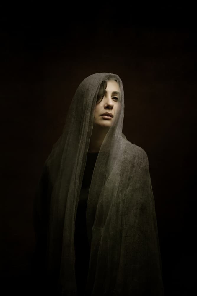Pensive Veiled Portrait by Moein Hasheminasab — canvas wall art