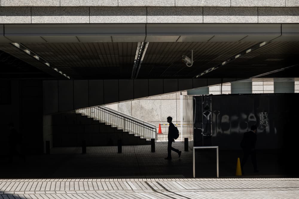 Silhouetted Man Urban Stairway by Michiko Ôtomo — canvas wall art
